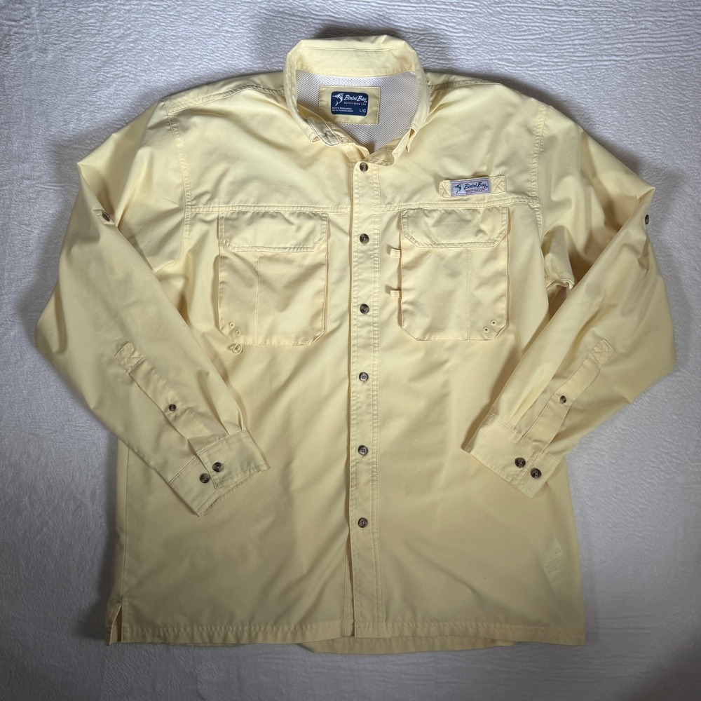 Bimini Bay Outfitters Mens Large Yellow‎ Long Sleeve Ventilated Fishing Shirt